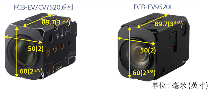 FCB-EV9520L與FCB-EV7520/FCB-CV7520尺寸對比